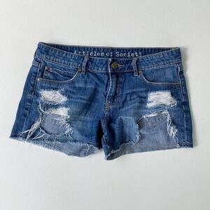 Articles of Society Distressed Denim Shorts Ripped Raw Hem Blue‎ 27
